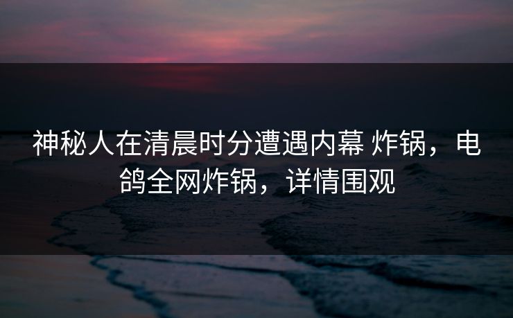 神秘人在清晨时分遭遇内幕 炸锅,电鸽全网炸锅,详情围观 神秘人在清晨时分遭遇内幕 炸锅,电鸽全网炸锅,详情围观